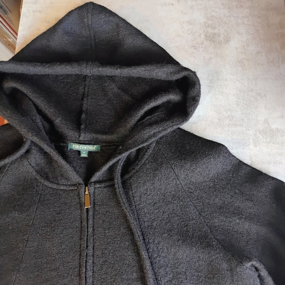 For Cynthia Wool Hoodie Jacket Womens Medium Black Lagenlook Oversized Zip Up - Picture 8 of 11